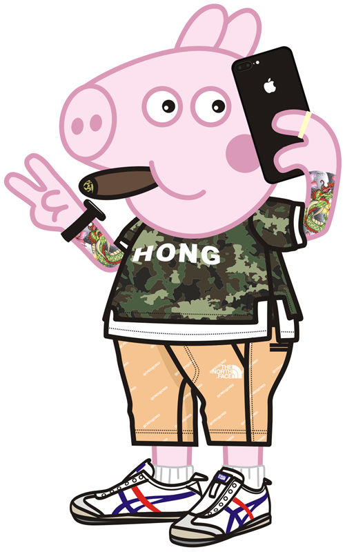 时尚潮流猪角色裁片印花服装印花设计