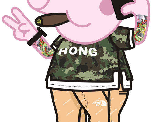 时尚潮流猪角色裁片印花服装印花设计