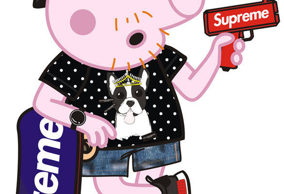 时尚潮流小猪裁片印花服装，街头风格个性印花T恤