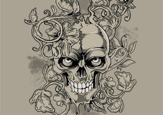 神秘骷髅与花卉裁片印花服装，展现个性与艺术的完美融合