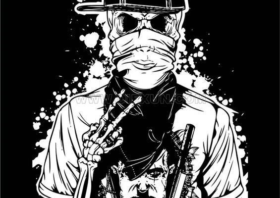 街头风潮酷黑白色裁片印花服装印花设计