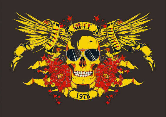 复古摇滚风格裁片印花服装:骷髅与翅膀的完美融合