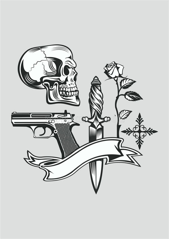 骷髅手枪玫瑰裁片印花服装：个性与时尚的完美结合