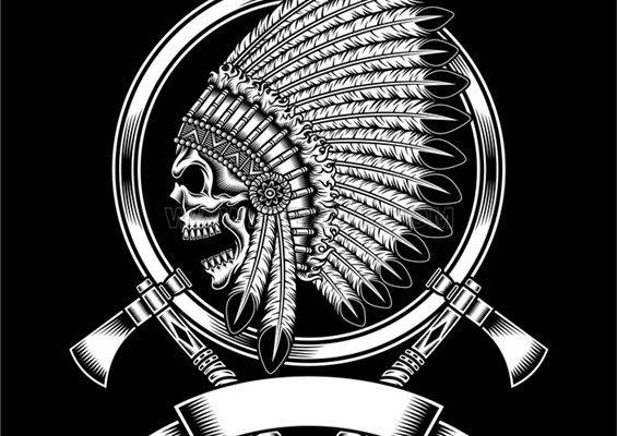 印第安风格骷髅羽毛裁片印花服装印花设计