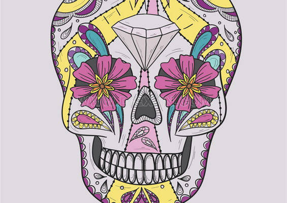 绚丽多彩的糖骷髅裁片印花服装，展现独特个性