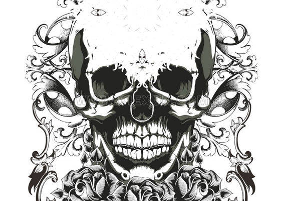 神秘骷髅与玫瑰裁片印花服装，展现个性与艺术的完美结合