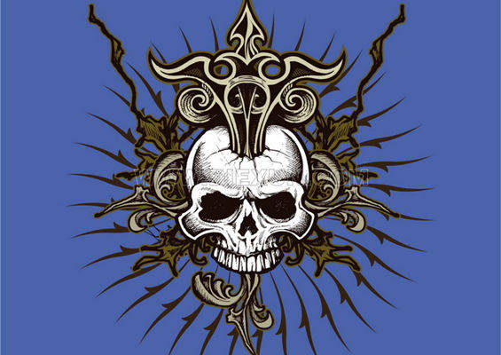 神秘骷髅荆棘图案裁片印花服装印花设计