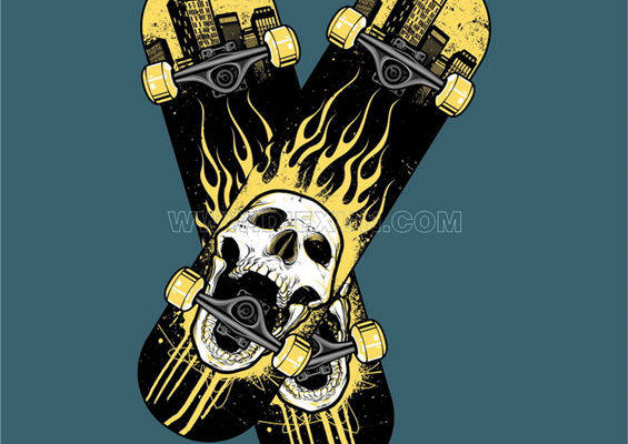 街头风格骷髅火焰裁片印花服装印花设计
