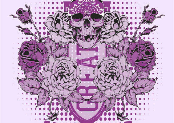 挑战极限：紫色骷髅与玫瑰裁片印花服装