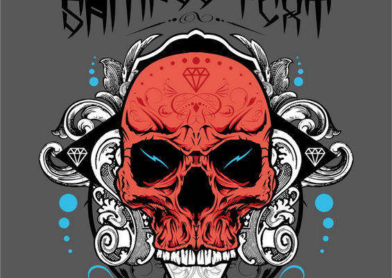 独特红色骷髅头裁片印花,打造个性街头服装印花新潮流