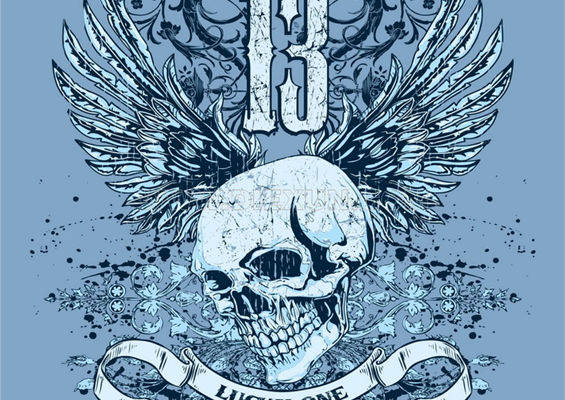 复古翅膀骷髅13号幸运儿裁片印花服装