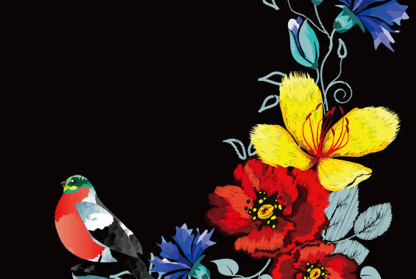 春日绽放:多彩鸟类与花卉裁片印花服装