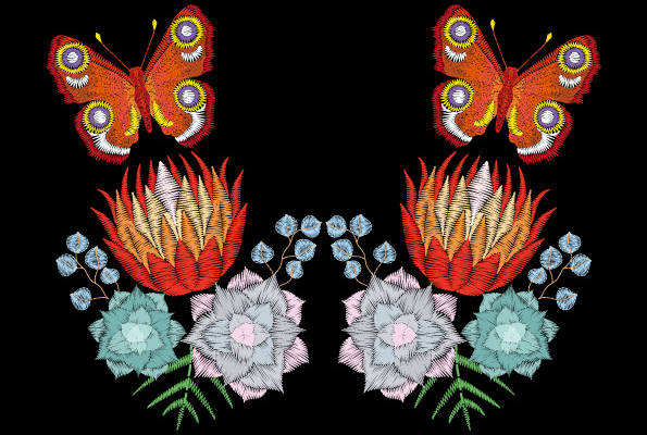 优雅蝴蝶与花卉裁片印花服装，展现自然之美