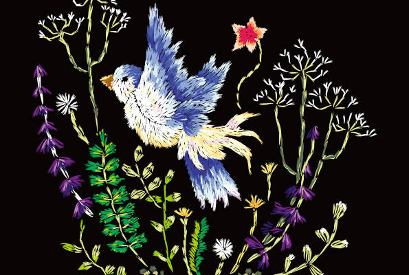 自然之美：蓝白花卉与飞鸟裁片印花服装印花设计