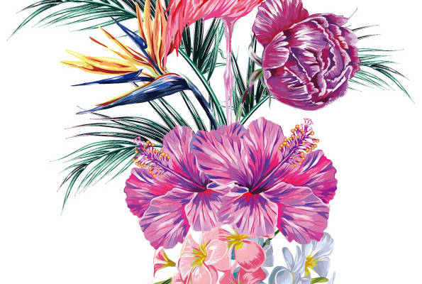 热带风情裁片印花服装：火烈鸟与花卉的完美融合