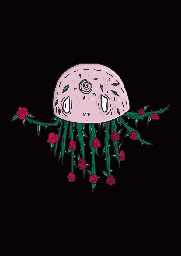 梦幻水母与玫瑰裁片印花服装，展现自然之美