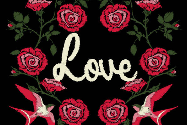 浪漫红玫瑰与火烈鸟裁片印花服装印花设计