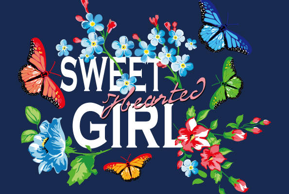 甜美女孩的花卉蝴蝶裁片印花服装设计