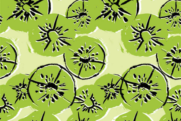 清新自然风格服装印花:绿色奇异果图案面料印花设计