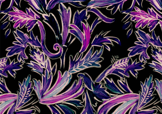神秘紫色花卉图案面料印花，打造独特服装印花风格