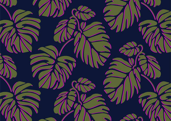 深蓝底色上绿色花卉图案的服装印花面料推荐