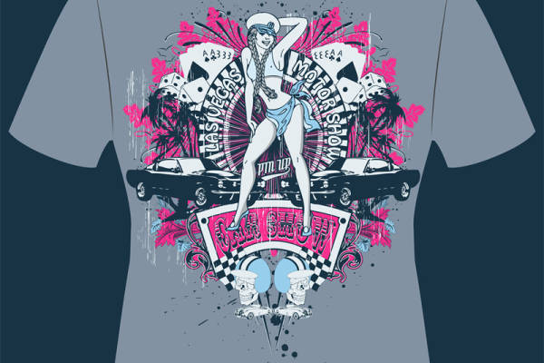 复古赛车女郎主题面料印花服装，展现独特街头风格