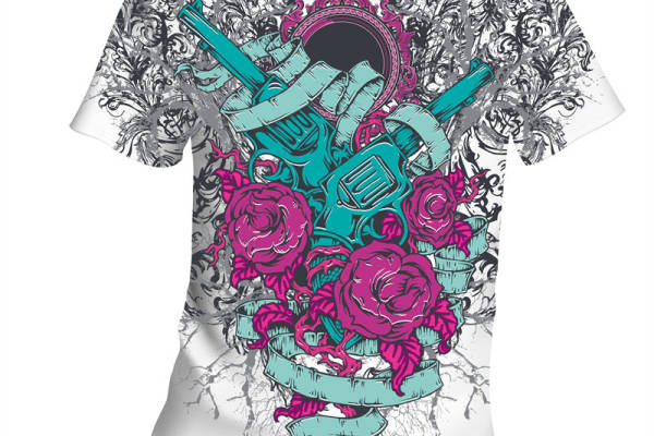 时尚街头风：个性枪械与玫瑰图案面料印花服装
