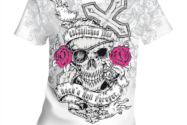 摇滚风格骷髅头皇冠面料印花服装印花T恤