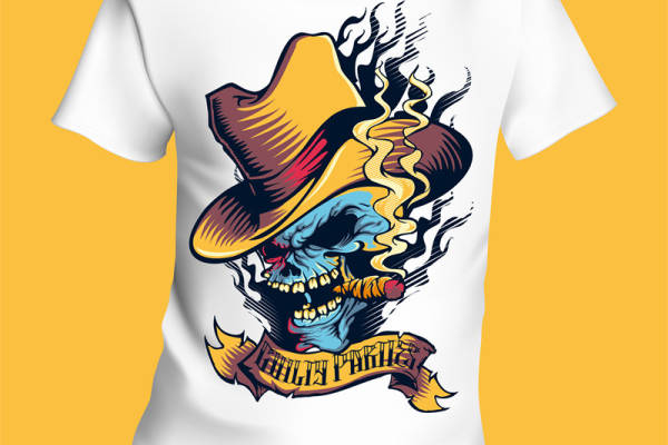 独特骷髅头牛仔帽服装印花，展现个性魅力