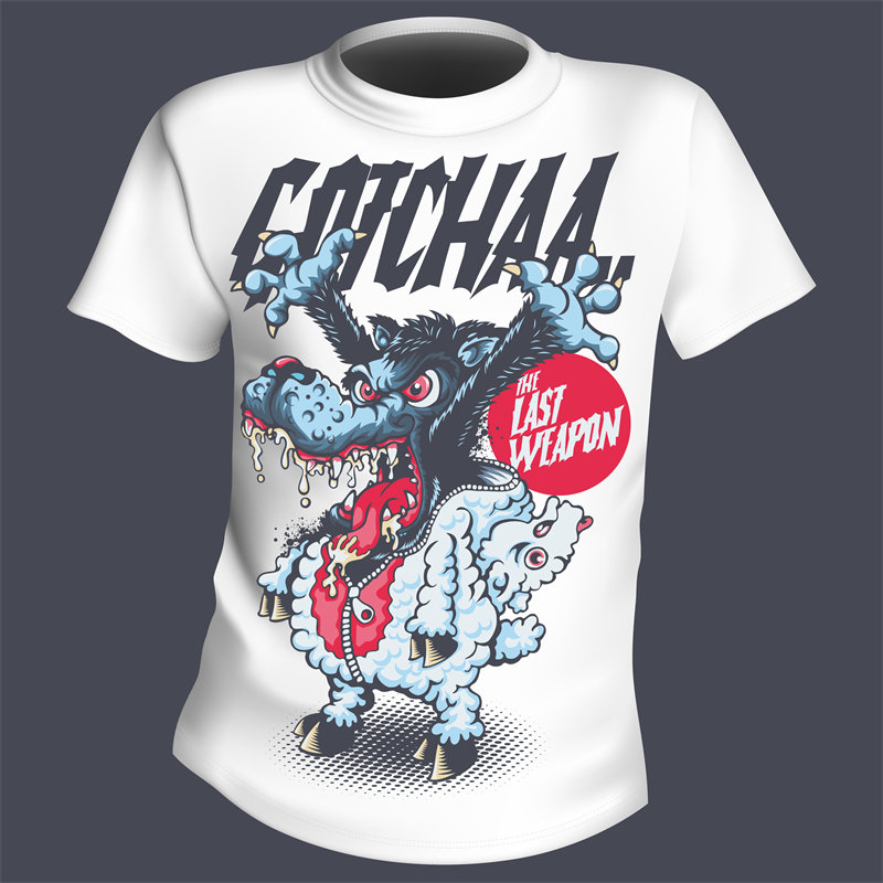 时尚街头风服装印花：哥特风格怪兽图案T恤