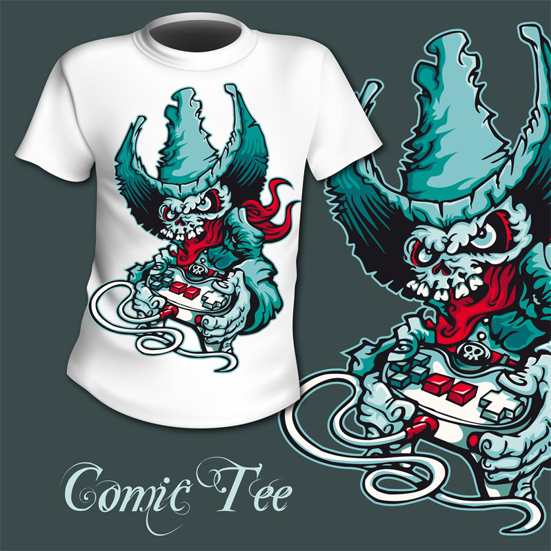 炫酷漫画风格龙形图案服装印花，展现个性魅力