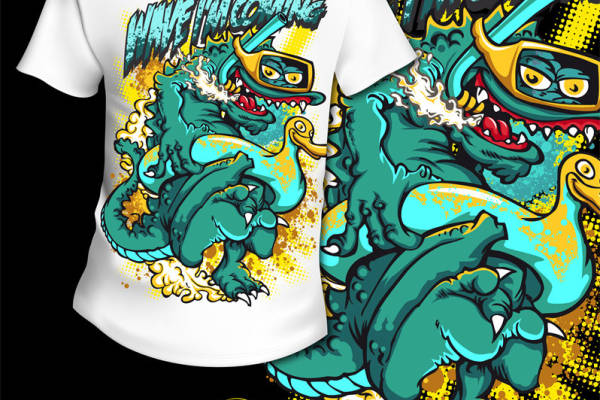 探索奇幻世界:漫画风格龙形服装印花T恤