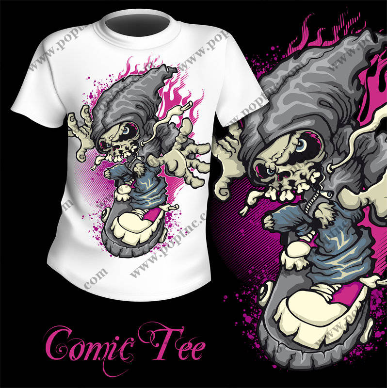 炫酷骷髅图案漫画风格服装印花T恤,展现个性魅力