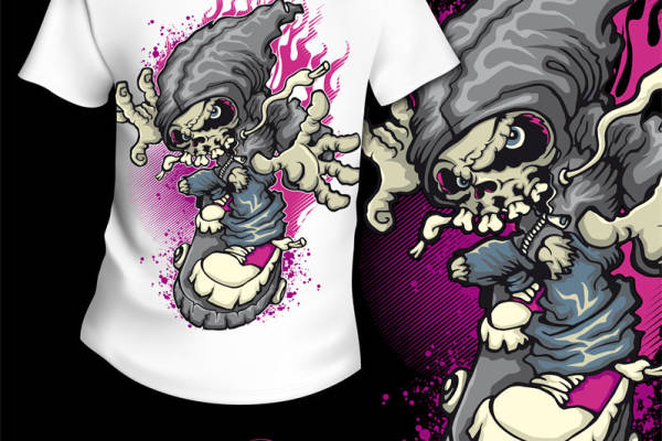 炫酷骷髅图案漫画风格服装印花T恤,展现个性魅力