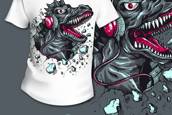 时尚街头风格龙图案服装印花T恤，展现个性魅力