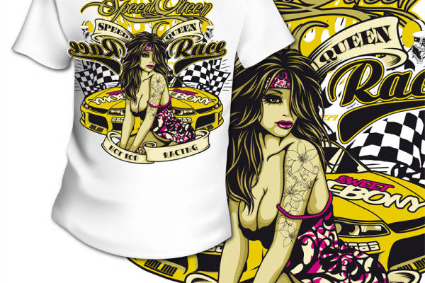 复古赛车女郎服装印花，展现速度与激情的时尚魅力