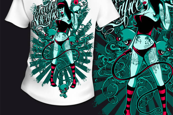 时尚街头风格服装印花：神秘女巫与恶魔图案