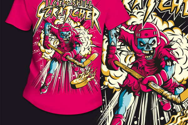 摇滚风格骷髅吉他手服装印花T恤，展现个性与激情