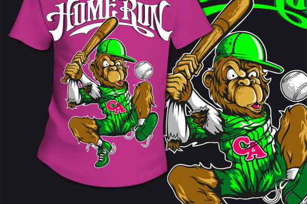 活力四射的猴子棒球服装印花，打造你的运动时尚