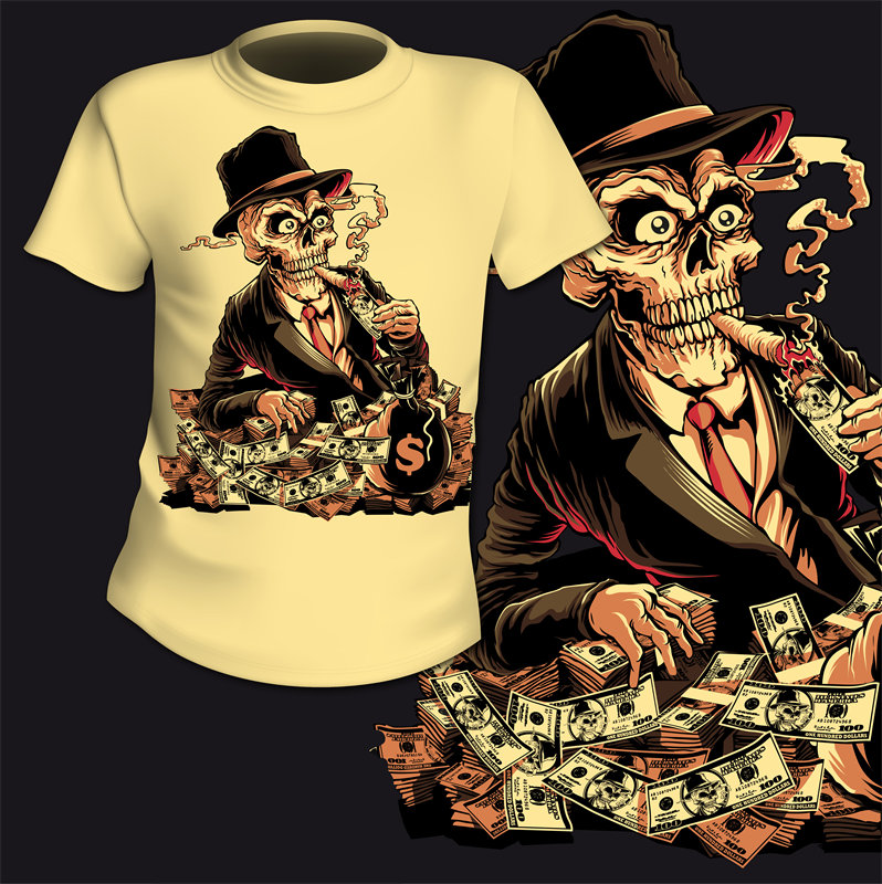 独特骷髅绅士服装印花：复古风格与财富象征的完美结合