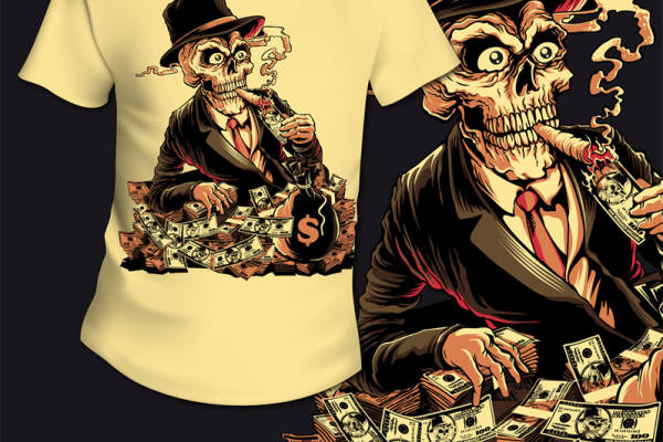 独特骷髅绅士服装印花：复古风格与财富象征的完美结合