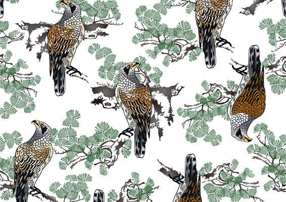 自然之美：松枝上的鹰服装印花面料设计