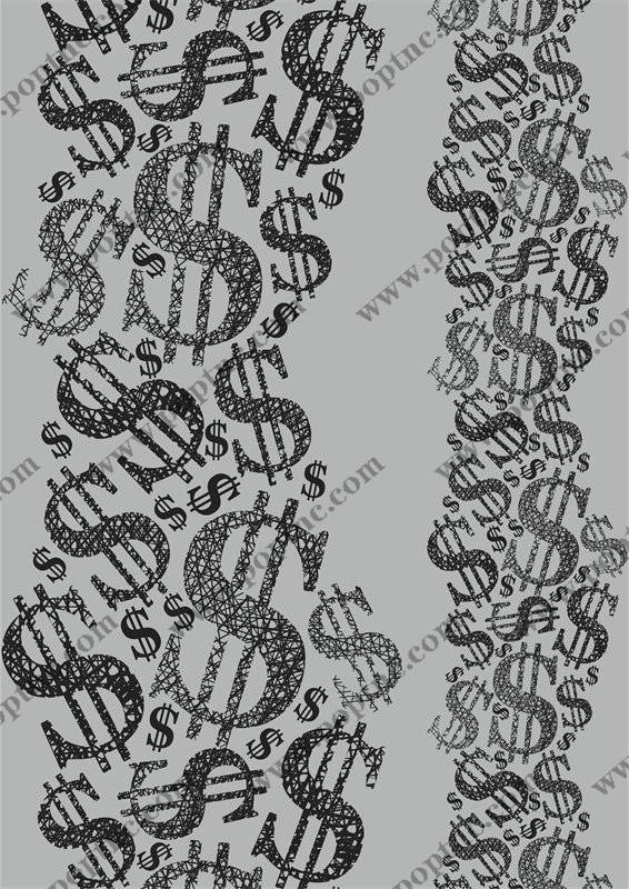 时尚前卫:黑白美元符号服装印花面料设计