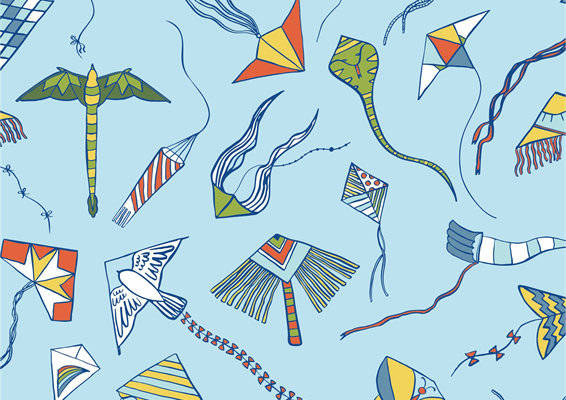 春日放飞梦想：多彩风筝图案服装印花面料