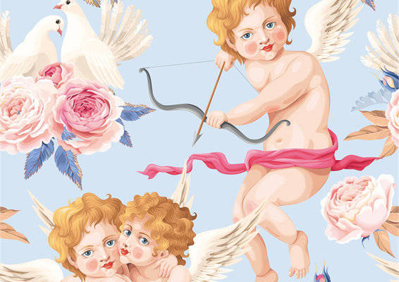 梦幻天使与玫瑰面料印花,打造浪漫服装印花设计