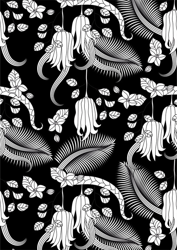 时尚黑底白花服装印花面料：优雅与自然的完美结合