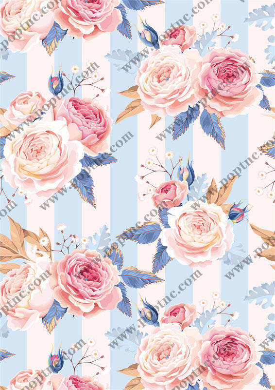 优雅粉色玫瑰条纹服装印花面料设计