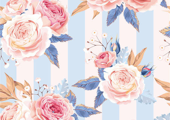 优雅粉色玫瑰条纹服装印花面料设计