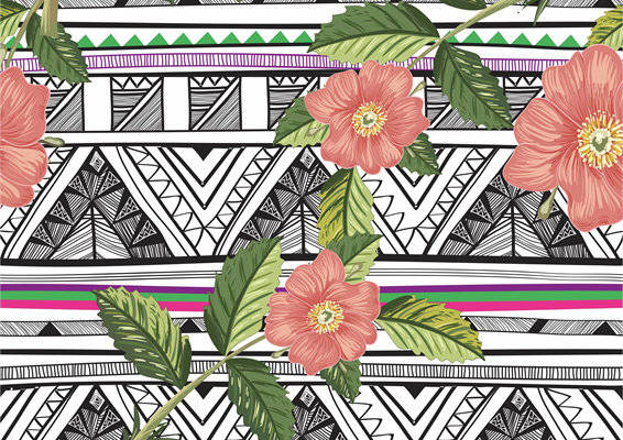 民族风情花卉图案服装印花面料设计