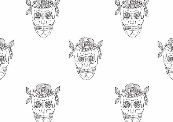 时尚骷髅玫瑰图案服装印花面料设计